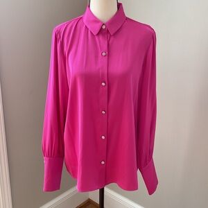Halogen hot pink taffy pink button down rhinestone buttons NWT silky size medium